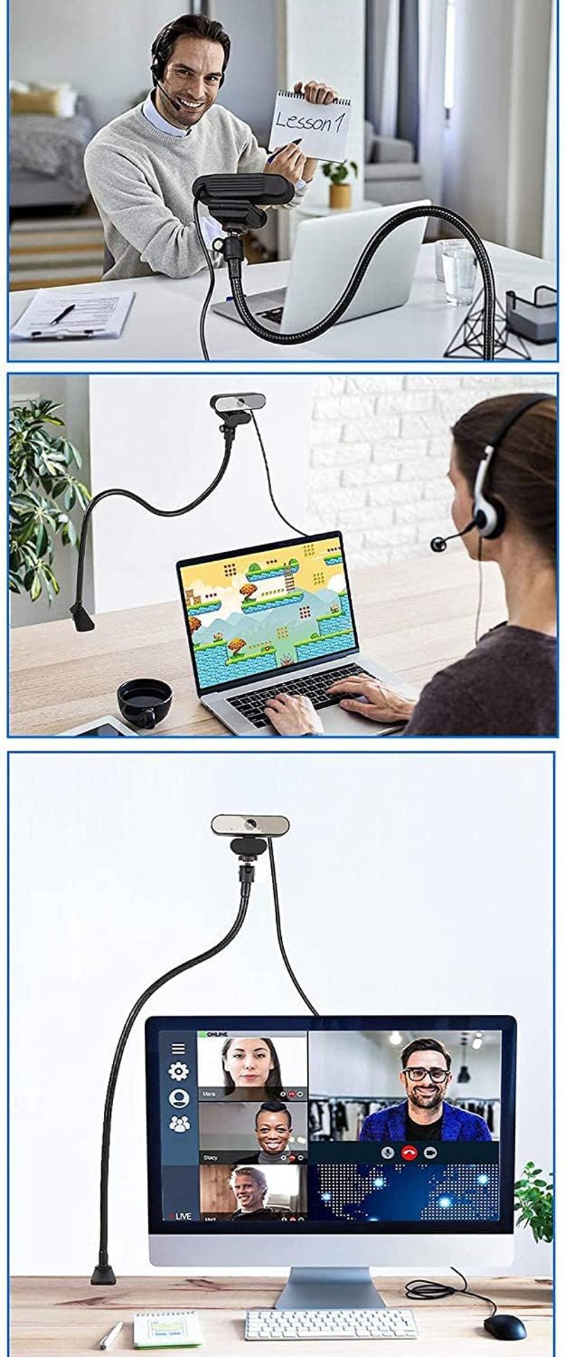 Logitech webkamerákhoz 27"-os állítható flexibilis asztali állvány (C920, C922, C930e)
