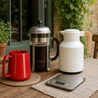 Kávéreggeli franciaprés: 720 ml csésze + 1 l franciaprés + 5 kg mérleg + 1 l termoszkancsó 1
