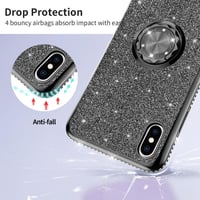Apple iPhone X/XS Csillogó Fekete Gyűrűs Védőtok Glitterrel 5