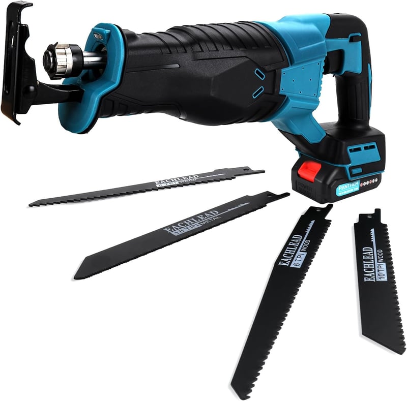 DriSubt Akkumulátoros Orrfűrész Makita 18V Akkumulátorral Kompatibilis - 3500 RPM Változtatható Sebességű Fűrész Fa, Fém és PVC Vágásához, 4