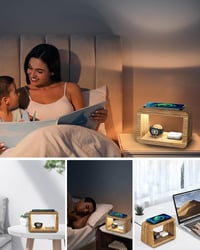Alltripal 4 az 1-ben Vezeték Nélküli Töltőállomás Éjjeli Lámpával - iPhone, Apple Watch, AirPods Töltő Bambusz Dizájnnal 7