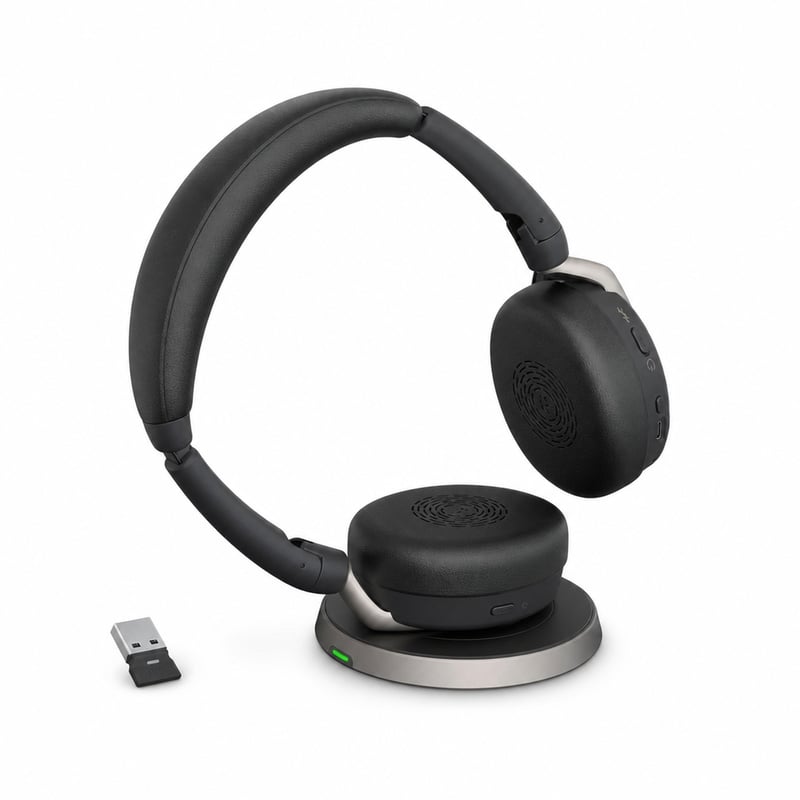 Jabra Evolve2 65 Flex vezeték nélküli sztereó Bluetooth — hibás, alkatrésznek: hiányzó USB-adapter, nem működik (állapot: lásd a 2. képet)