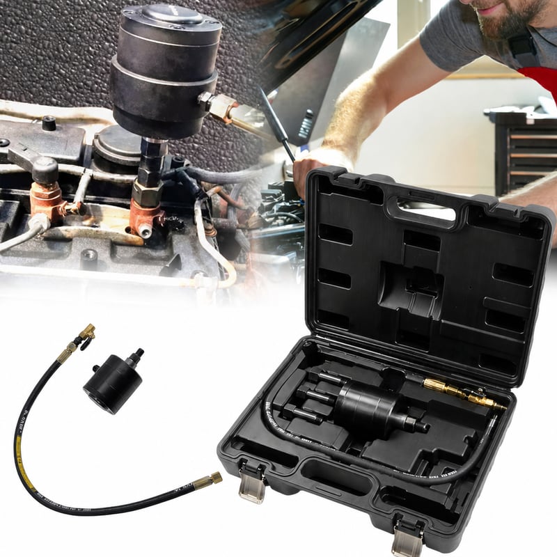 Set pneumatic Aisny pentru extragerea injectoarelor diesel cu 18 adaptoare (lipsește 1 buc.) — lipsește 1 adaptor din 19 (stare: vezi imaginea 2)