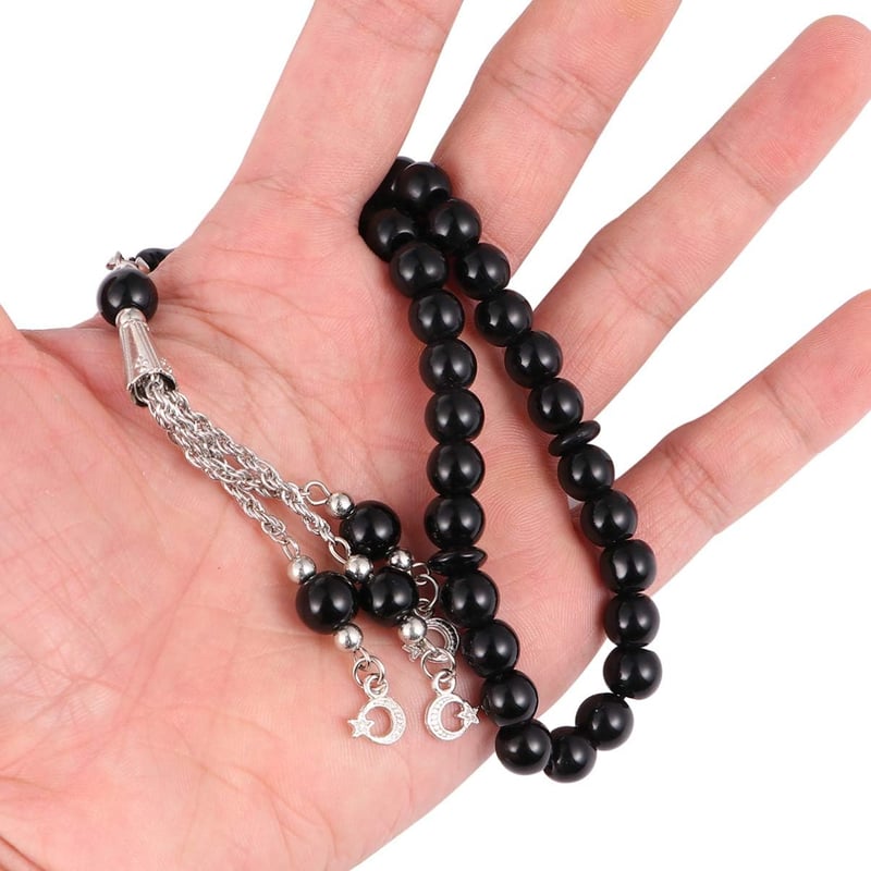 Fekete üveg muszlim imafüzér 33 gyönggyel - Iszlám tasbih karkötő