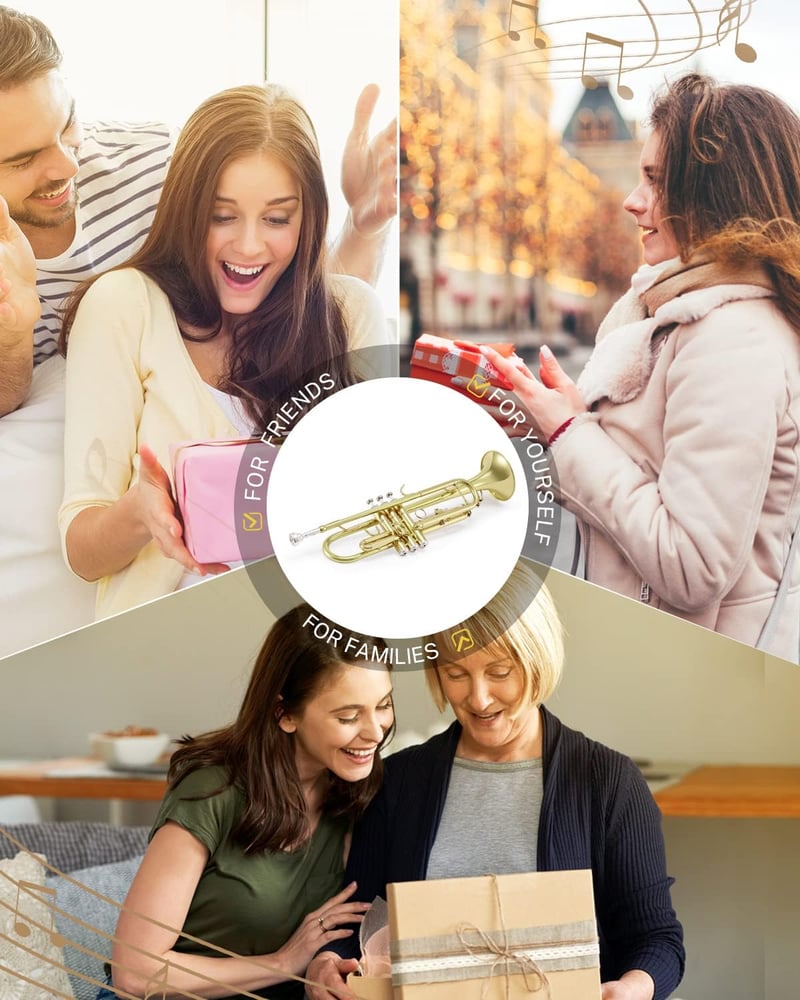 Eastar ETR-380 B-hangolású Trombita Kezdőknek - Réz Hangszer Kemény Tokkal, Tisztító Készlettel, 7C Fúvókával és Kesztyűvel, Arany Színben


