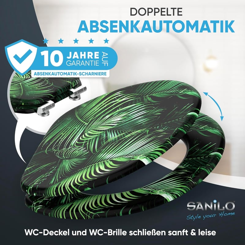 Sanilo Palmdream WC-ülőke önzáró mechanizmussal, fából készült, könnyen szerelhető, strapabíró zsanérokkal, 2,91 kg, kerek forma