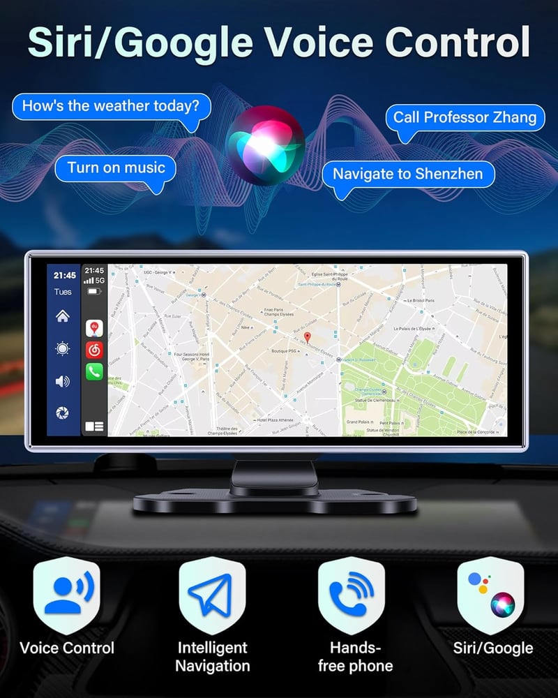 Jansite 11,26" CarPlay Autós Kijelző 2.5K Fedélzeti Kamerával - Bluetooth Tükrözés, Tolatókamera, Siri Támogatás, 64GB TF Kártya, Apple CarP
