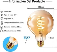 EXTRASTAR Edison LED Izzó 2db, G125 6W E27 Meleg Fényű Rétro Gömb 2