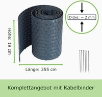 WorkingHouse Poly-rattan Látásvédő Szalag Dupla Pálcás Kerítéshez - 19 cm x 250 cm - Térelválasztó Kerítésbetét Kerthez, Erkélyhez 7