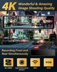 Jansite 4K WiFi tükör menetrögzítő kamera, 12" érintőképernyő, tolatókamera, 64GB SD 2