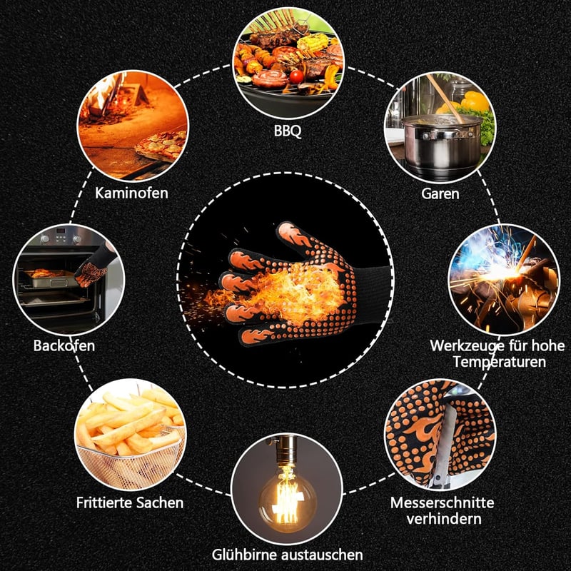 SOUTHGATE Hőálló Grillkesztyű 800°C - Csúszásmentes Szilikon Bevonatú BBQ Kesztyű (S/M)