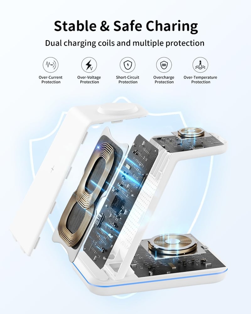 Samsung 3 az 1-ben Vezeték Nélküli Töltőállomás - Fehér, Telefon, Óra, Fülhallgató