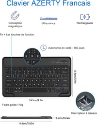 FOGARI Bluetooth Billentyűzet Samsung Galaxy Tab S9 Plus/S8 Plus/S7 FE/S7 Plus Tablethez - Fekete AZERTY Mágneses Védőtok 12,4" Készülékekhe 4