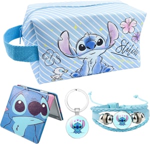 Ubephant Lilo i Stitch Kozmetička Torbica - Dvosmjerna Plava Kozmetička Torba s Uzorkom Crtića, Velika Torba za Šminku, Platneni Materijal