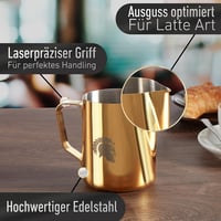 Barista Legends Rozsdamentes Acél Tejkiöntő 350ml Különleges Latte Art Kiöntőcsőrrel - Arany Színű Barista Kancsó Kávérajzoláshoz 2