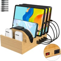 Alltripal Bamboo Töltőállomás 7 Portos USB Gyorstöltő - Többeszközös Telefontöltő Állvány iPhone, Samsung, Huawei Készülékekhez 1