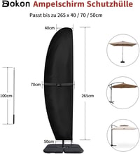 Dokon Napernyő Védőhuzat 3-4m Átmérőjű Függő Ernyőkhöz - Vízálló Oxford Anyag, UV-Álló, Cipzáras, Téli Védelem, 265x40/70/50 cm, Fekete 2