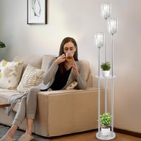 Rayofly Króm Állólámpa Polccal - 3 Izzós Vintage Üveg Lámpaernyős Padlólámpa Lábkapcsolóval - Modern Kristály Állólámpa Nappaliba, Hálószobá 3