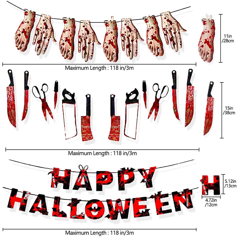 Halloween Dekoráció Szett - Véres Betűk, Fegyverek és Testrészek (34 db)