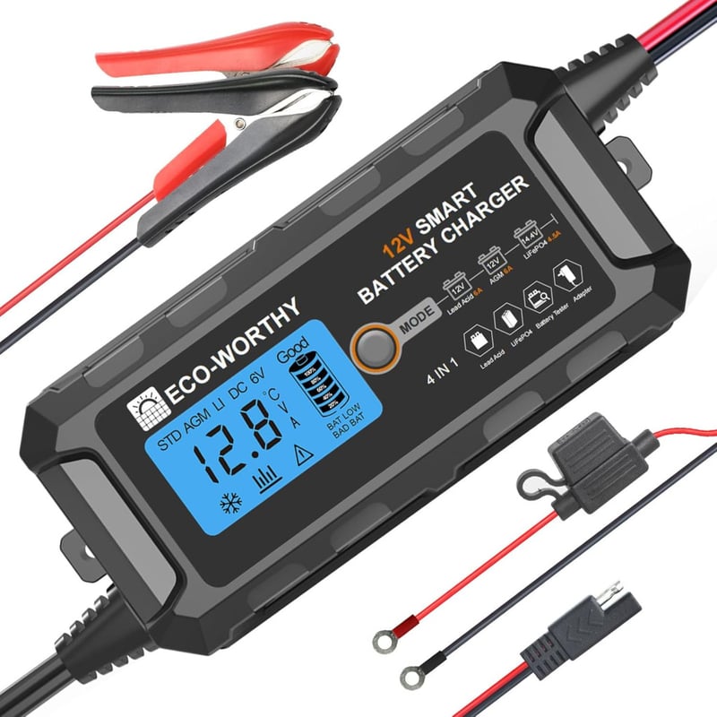 ECO-WORTHY 5A LiFePO4 Autó Akkumulátor Töltő 12V Lítium Akkuhoz
