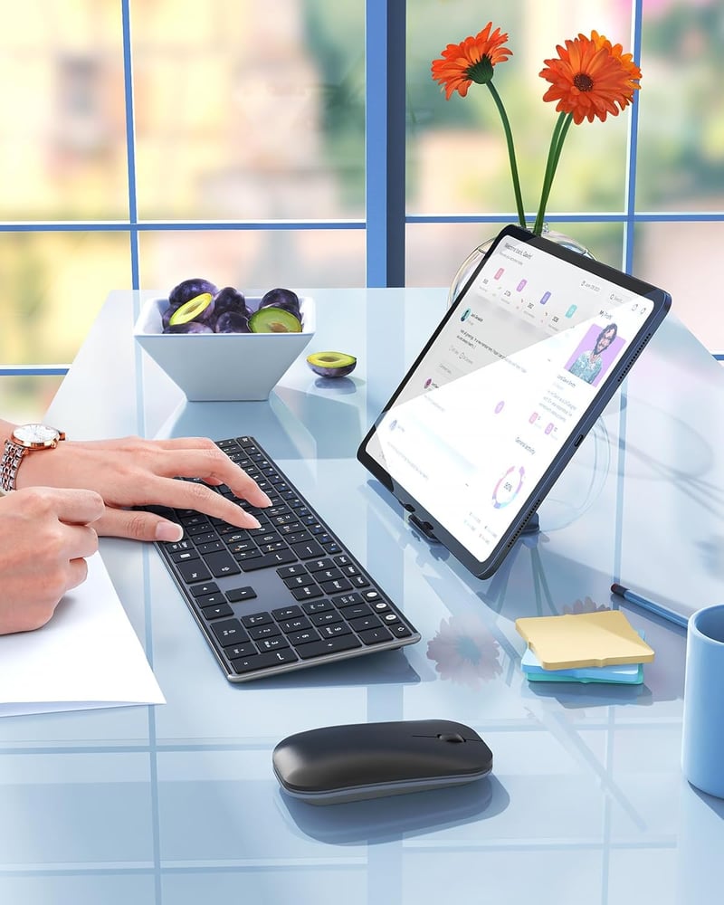 seenda Fém Bluetooth Billentyűzet és Egér Szett - Újratölthető, Kettős Üzemmódú (USB+BT), Ultravékony, Csendes, QWERTZ Kiosztású, PC/Tablet/