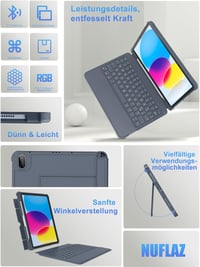 Nuflaz Mágneses Billentyűzet Tok iPad 10. Generációhoz (10.9") és iPad 11" - RGB Háttérvilágítás, Érintőpad, Toll Tartó, Szürke 3