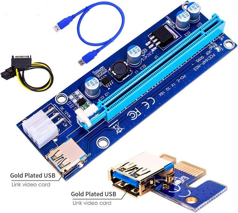APKLVSR PCI-E Riser LED-es USB 3.0 Kábel Kriptobányász Grafikus Kártyához