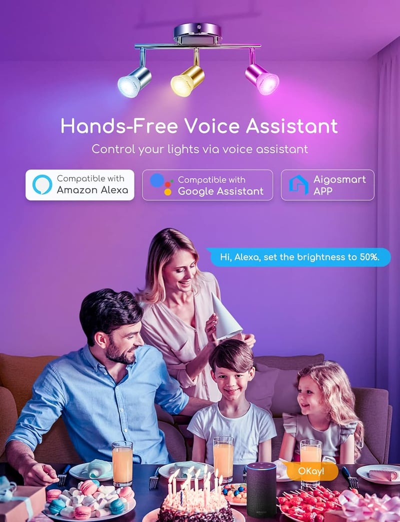 Aigostar Alexa GU10 okos LED izzó, RGBCW, Alexa/Google kompatibilis, 6 db
