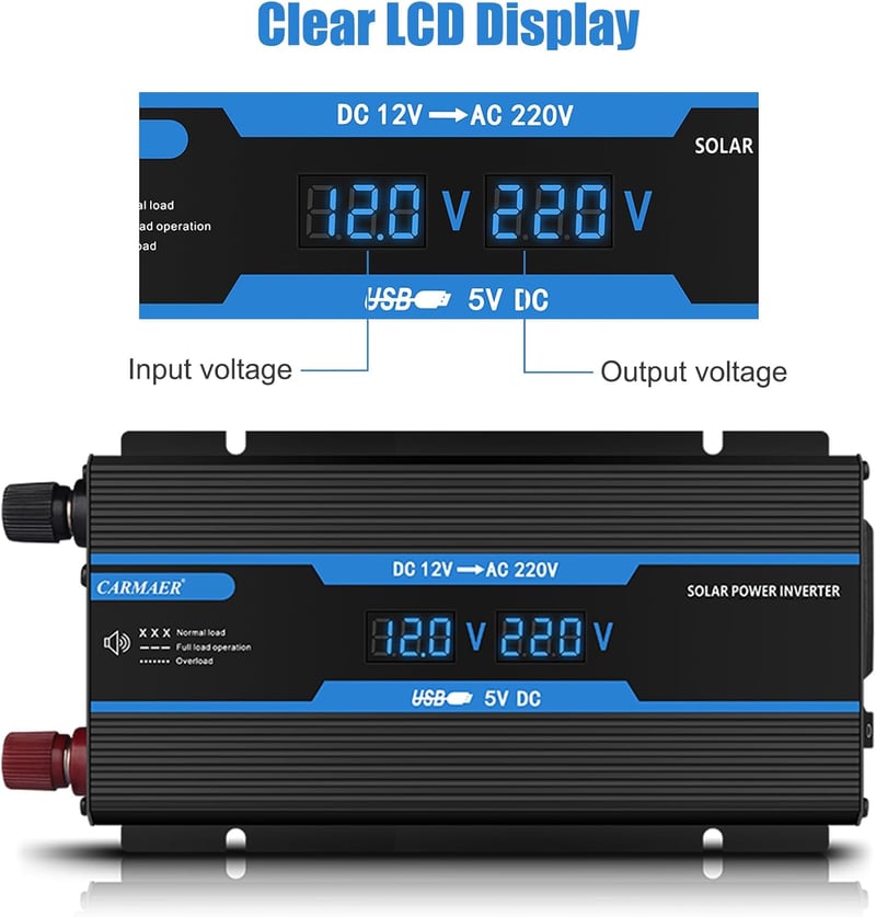 Autós feszültségátalakító 12V-230V, 2200W, LCD, USB - Szivargyújtós adapter
