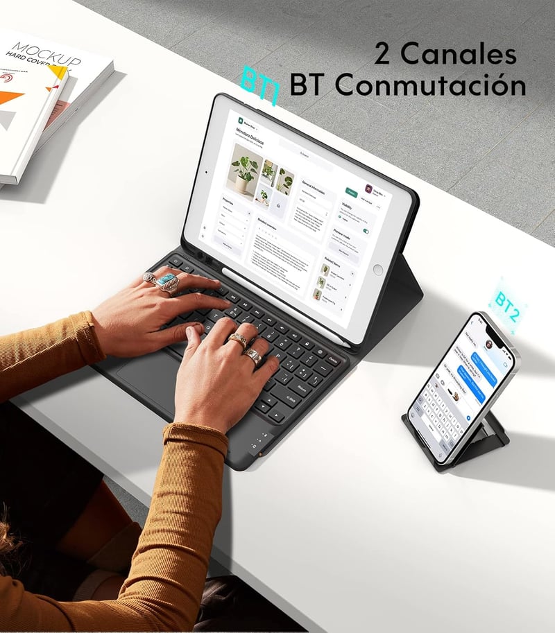 iPad 9. generációs billentyűzet tok érintőpaddal, Earto BT spanyol