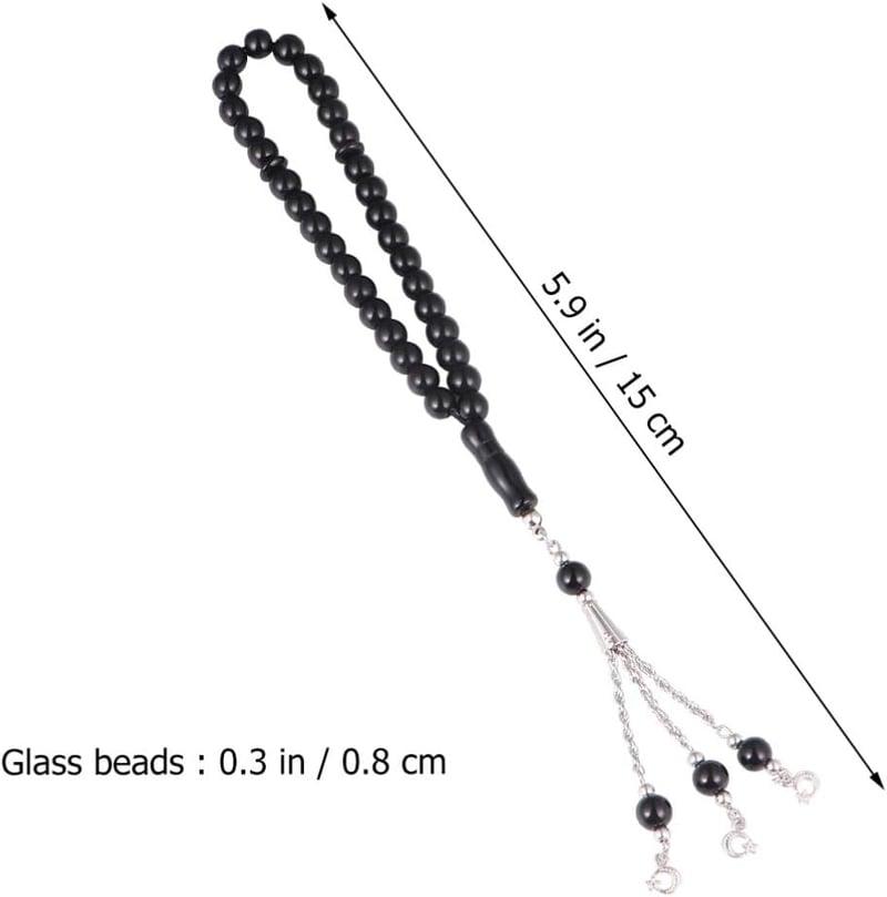 Fekete üveg muszlim imafüzér 33 gyönggyel - Iszlám tasbih karkötő