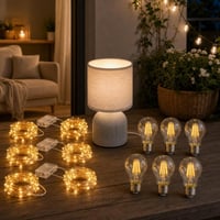 Útulný svetelný set: 6× LED reťaz + stolná lampa + 6× E27 LED žiarovka 1