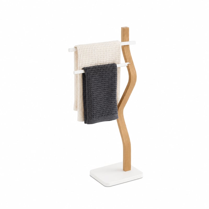 Stojan na uteráky Relaxdays s 2 vodorovnými tyčami, 86x37x18 cm, kov — pri vyššie uvedenom držiaku na uteráky bez poškodenia (stav: pozri 2. obrázok)