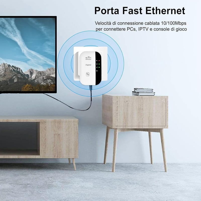 Aigital WiFi Jelerősítő és Access Point 300Mbps - Vezeték Nélküli Jelismétlő LAN Porttal, WPS Gombbal, Kompatibilis Minden WiFi Modemmel és 