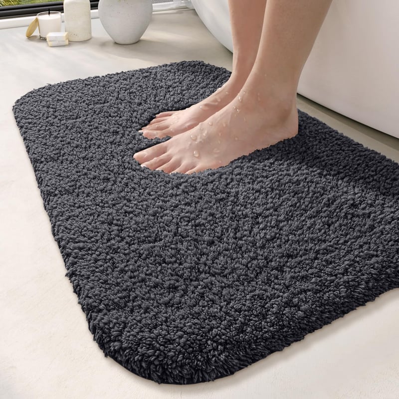 DEXI Csúszásmentes Fürdőszobai Szőnyeg 60x90 cm - Mosható, Nedvszívó Mikroszálas Fürdőszobai Kilépő Zuhanyzóhoz, Kádhoz, Sötétszürke