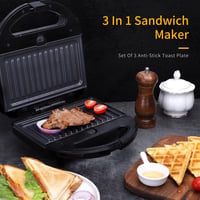 Aigostar 3 az 1-ben szendvicssütő: grill, gofrisütő, melegszendvics-készítő 750W 2
