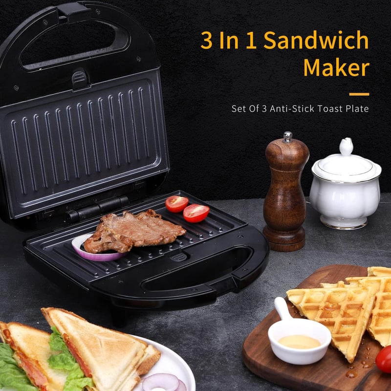Aigostar 3 az 1-ben szendvicssütő: grill, gofrisütő, melegszendvics-készítő 750W
