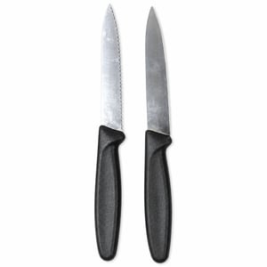 Set cuțite pentru roșii și legume Victorinox SwissClassic, 2 bucăți, lamă zimțată și dreaptă, mâner negru, oțel inoxidabil
