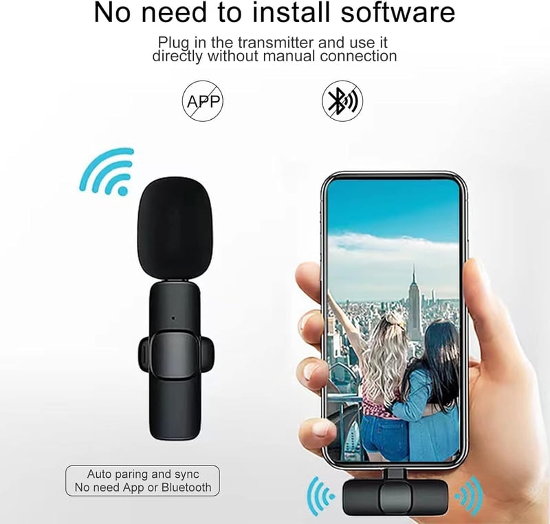 Zebbyee 2 az 1-ben vezeték nélküli csíptetős mikrofon Type-C/Android, zajszűrős, vlogokhoz, fekete