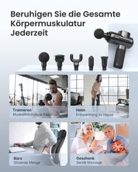 RENPHO Masszázspisztoly 3200 RPM Izommasszírozó Készülék USB-C Töltéssel, 2500 mAh Akkumulátorral, Fekete Izomrelaxáló Masszírozó 6