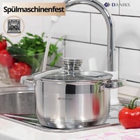 Daniks Rozsdamentes Acél Edénykészlet 3 Méretben, Indukciós Főzőlappal Kompatibilis, Üvegfedővel, 1.9L/2.9L/4.75L, Tésztafőző 7