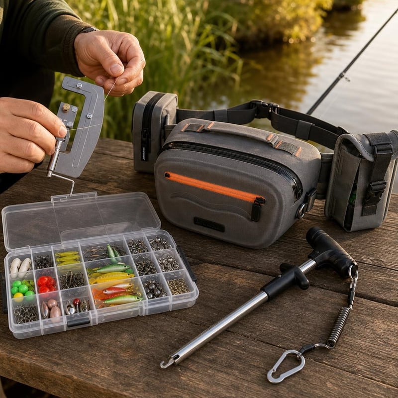 Rybársky set Master Angler: viazač + taška + vyháčkovač + 101 ks nástrah