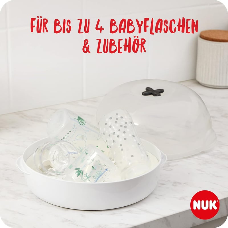 NUK Micro Express Plus Mikrohullámú Cumisüveg Sterilizáló - Gyors Fertőtlenítés 5 Percen Belül, Fehér, 570g, Babáknak