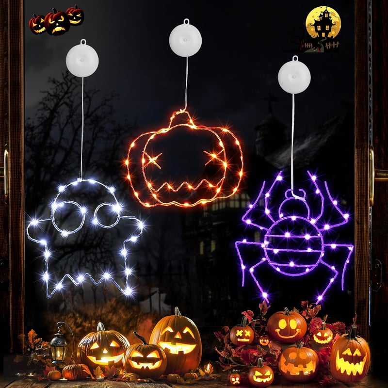 Joomer Halloween LED fényfüzér - Tök, pók, szellem mintás, 3 db-os készlet