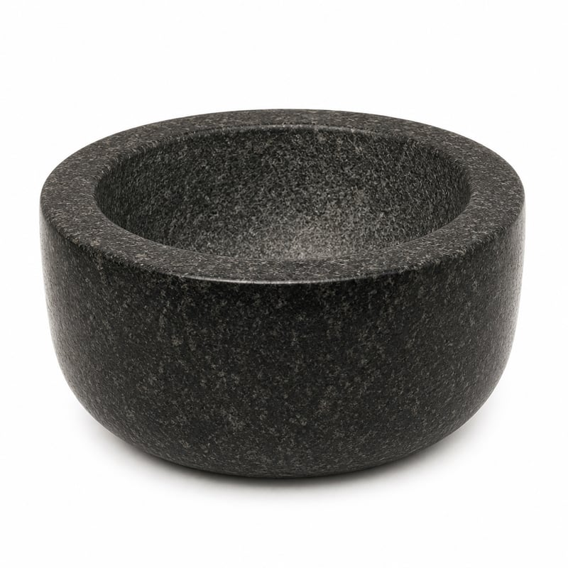 JADE TEMPLE Granitni mužar s tučkom – Promjer 15,5 cm, visina 8 cm, set sivog kamenog mužara — Bez tučka (stanje: vidi 2. sliku)