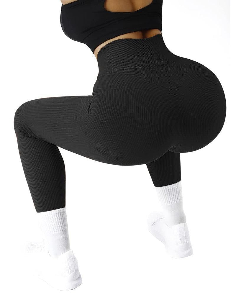 Leggings de yoga SUUKSESS negri cu șnururi și textură striată, cu talie înaltă (S) - resigilate
