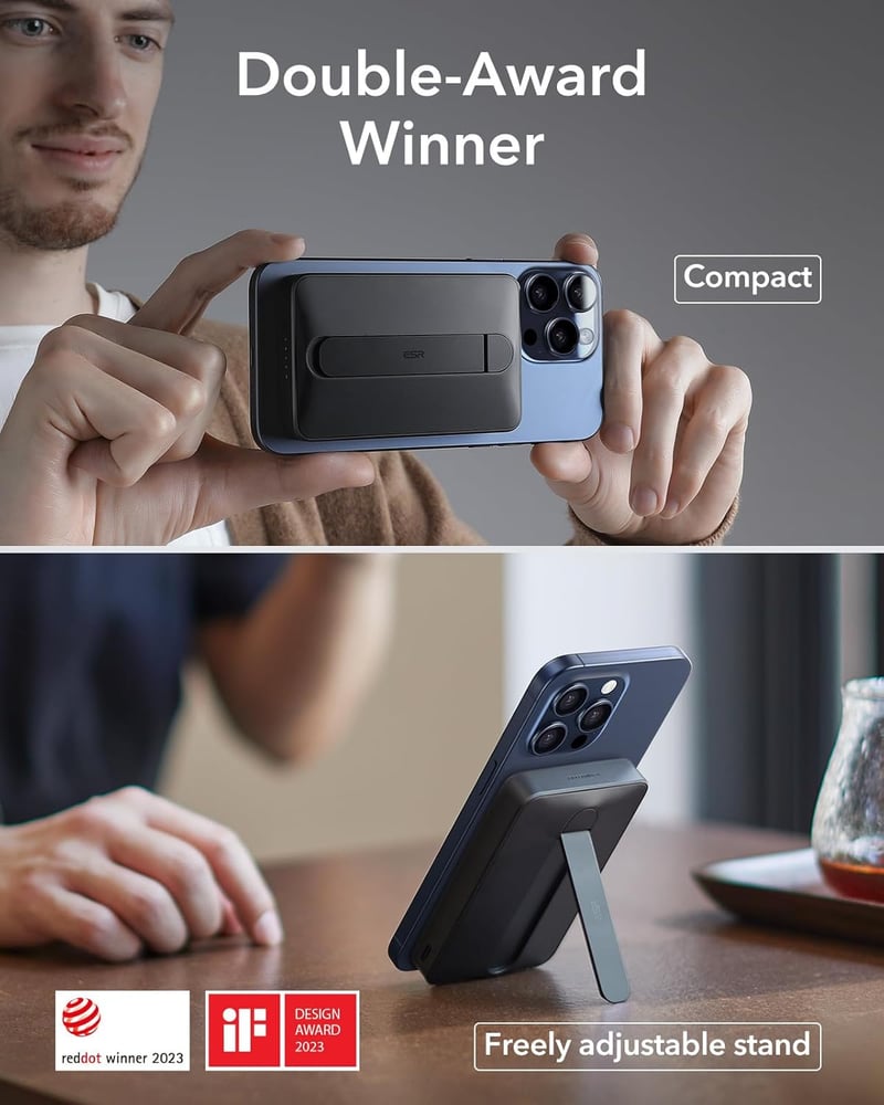 ESR HaloLock Mini mágneses powerbank iPhone-hoz, 5000 mAh, állvánnyal, fehér