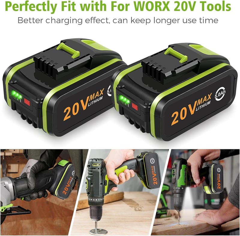 LabTEC 20V 5000mAh Akkumulátor Csomag (2db) - Worx WA3553 WA3760 WA3765 Kompatibilis Lítium-ion Pótakkumulátor Elektromos Szerszámokhoz