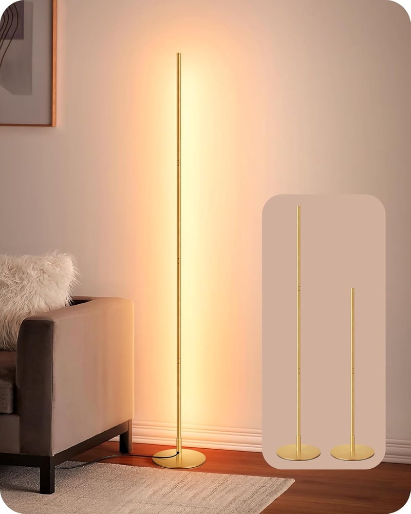 EDISHINE Állólámpa LED 3000K Meleg Fehér Fény, Szabályozható Fényerő, 146 cm Magasság, Arany Alumínium, Memória Funkcióval, Nappali, Hálószo
