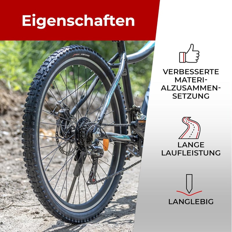 Fincci MTB Kerékpár Külső Gumi 26" x 1.95 + 2 db Belső Tömlő - Fekete Összehajtható Köpeny Hegyi Biciklihez, E-Bike-hoz 60 TPI
